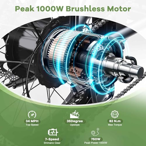 1000W Foldable Electric Bike,48V 15Ah/20AH Removable Battery Electric Bikes for Adults,7 Speed，20" Fat Tire,34Mph Max Speed,65/85Miles, Electric Mountain Beach Snow E-Bike，Folding Electric Ebike