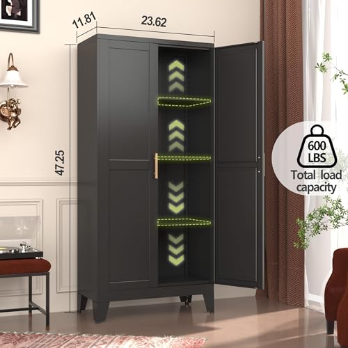 75.2" Tall Metal Pantry Cabinet, Storage Cabinets with 4 Door and 4 Adjustable Shelves, Black Kitchen Pantry Storage Cabinet, Freestanding Cupboard for Kitchen Dining Room Living Room Bathroom