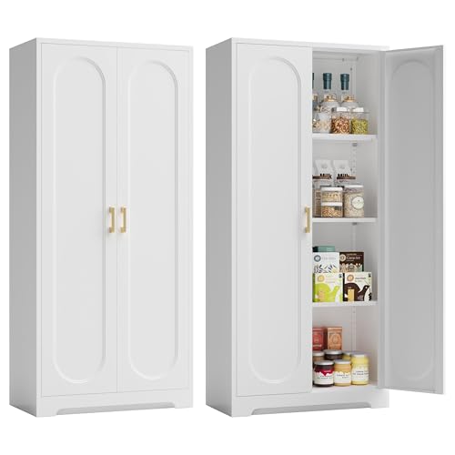 71" Tall Metal Storage Cabinet, Kitchen Pantry Storage Cabinets with Doors and 4 Shelves, White Pantry Cabinet, Utility Kitchen Cupboard, Large Steel Cabinets for Dining Room, Office, Living Room