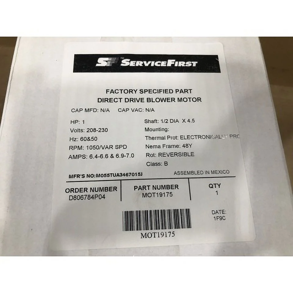 US MOTORS MOT19175 1 HP DIRECT DRIVE ECM BLOWER MOTOR 208-230/50-60/1 RPM 1050 VARIABLE SPEED 209126
