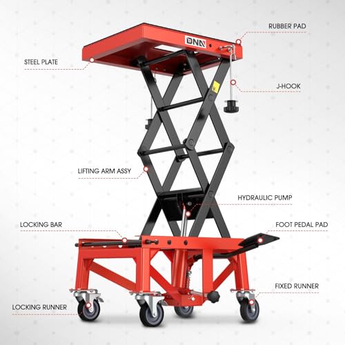 DNA MOTORING Motorcycle Lift Table 1000lbs Capacity Motorcycle Support Stand L 86.2in x W 22in Motorcycle Lift Jack Lifting Range 7.2-30.3in Black TOOLS-00780