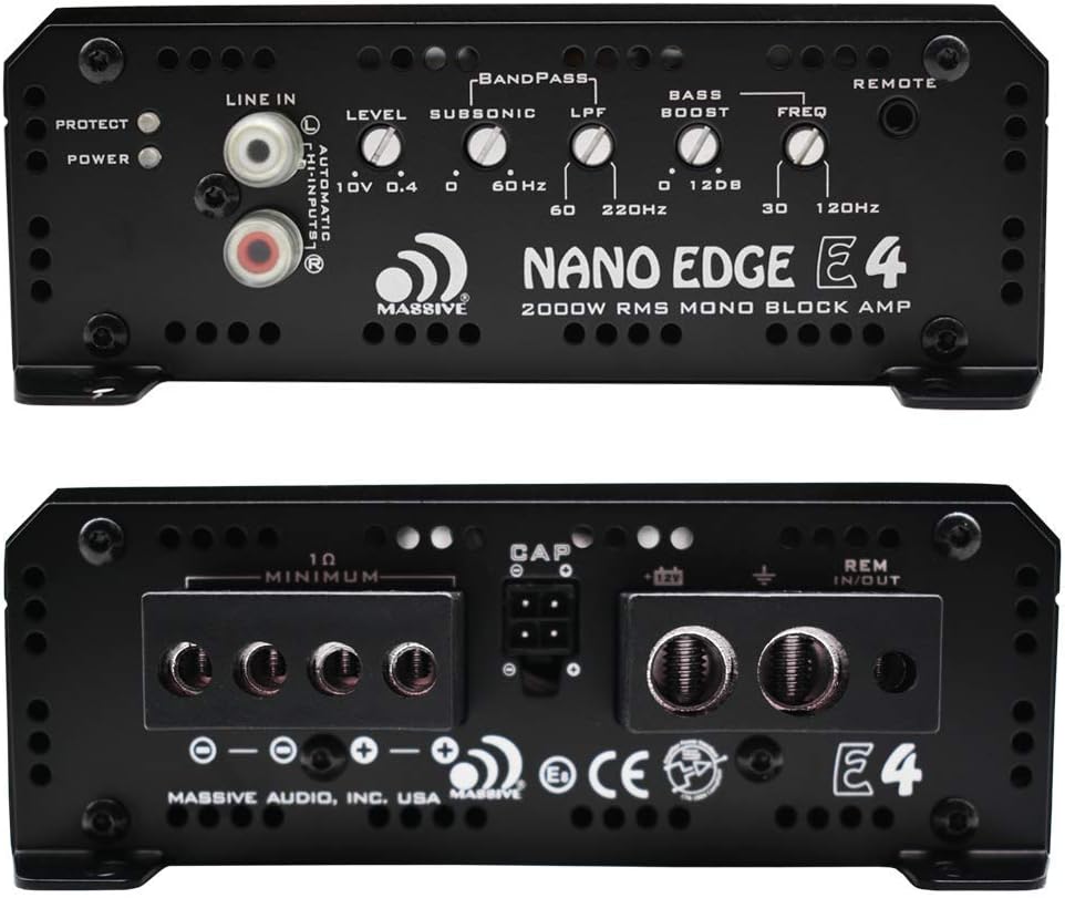 Massive Audio E3 - Car Audio 2,800 Watt Nano Edge Series, Monoblock Car Amplifier, Bass Boost, 1 Ohm Stable