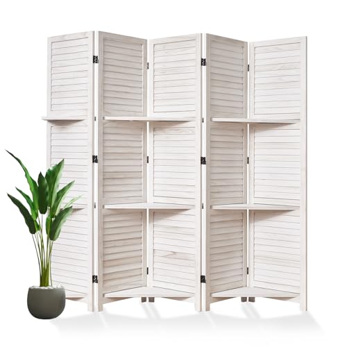 Room Divider with Shelves, 5.6 Ft Tall Folding Wood Screen with Double Hinges for Home Office Bedroom Hotel Decoration (6 Panels, Brown)