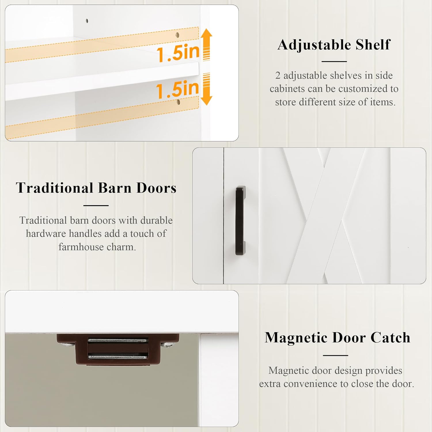 HOSTACK 55'' Modern Farmhouse Sideboard Buffet Cabinet with Storage, Large Barn Door Coffee Bar Station, Wood Kitchen Storage Cabinet with Shelves, Accent Cabinet Console Table for Living Room, White