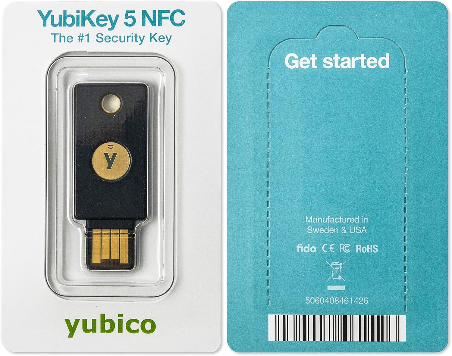 Yubico - YubiKey 5 NFC - Two Factor Authentication USB and NFC Security Key, Fits USB-A Ports and Works with Supported NFC Mobile Devices - Protect Your Online Accounts with More Than a Password