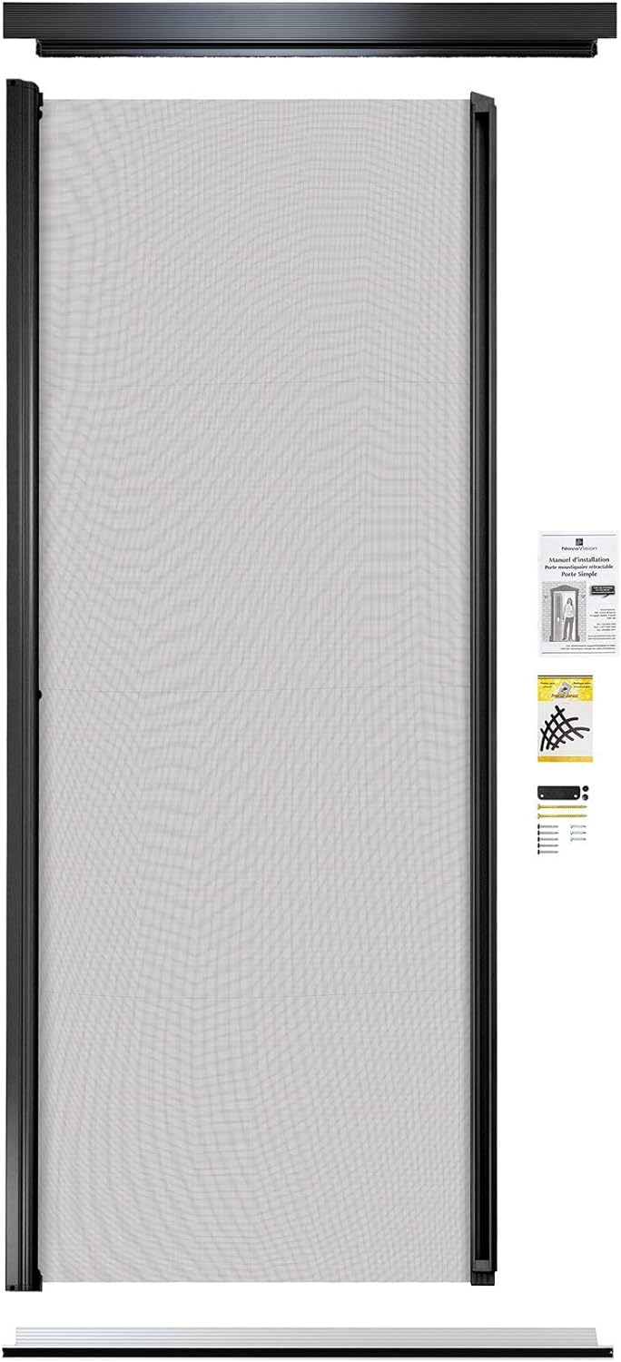 Revelation - Simple Door Retractable Screen | Durable & Strong, PVC & Aluminium Components, for 79-1/4" to 82-1/4" Height, Up to 36" Width Standard Door | Hardware & Mesh, Easy to Install, (Black)