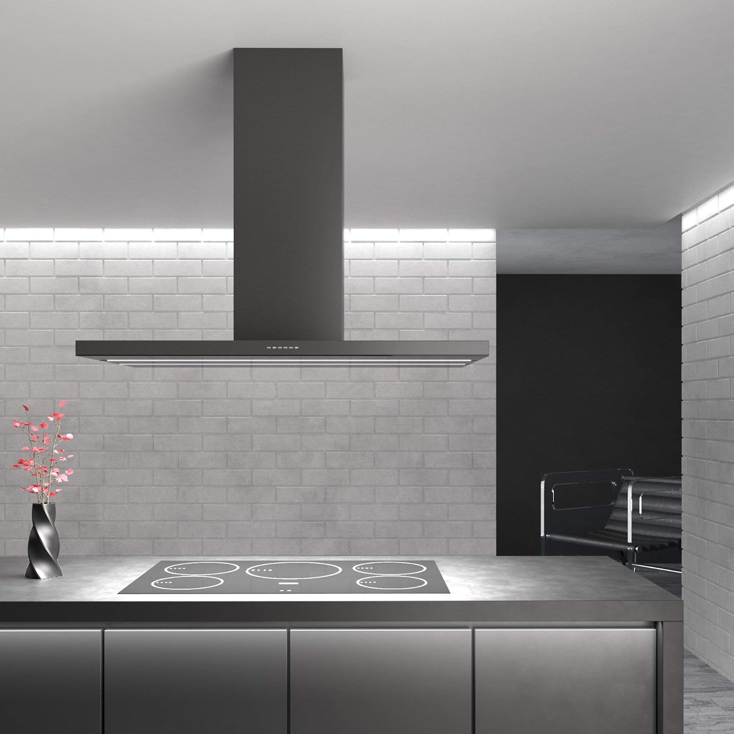 Futuro Futuro Range Hood 36" 940-CFM | Viale Black | Island-Mount Stainless Steel Vent Hood | Modern Italian Exhaust Hood | LED, Ultra-Quiet with Blower