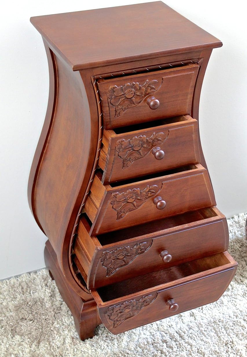 International Caravan Hand Carved Wood 5-Drawer Bombay Chest