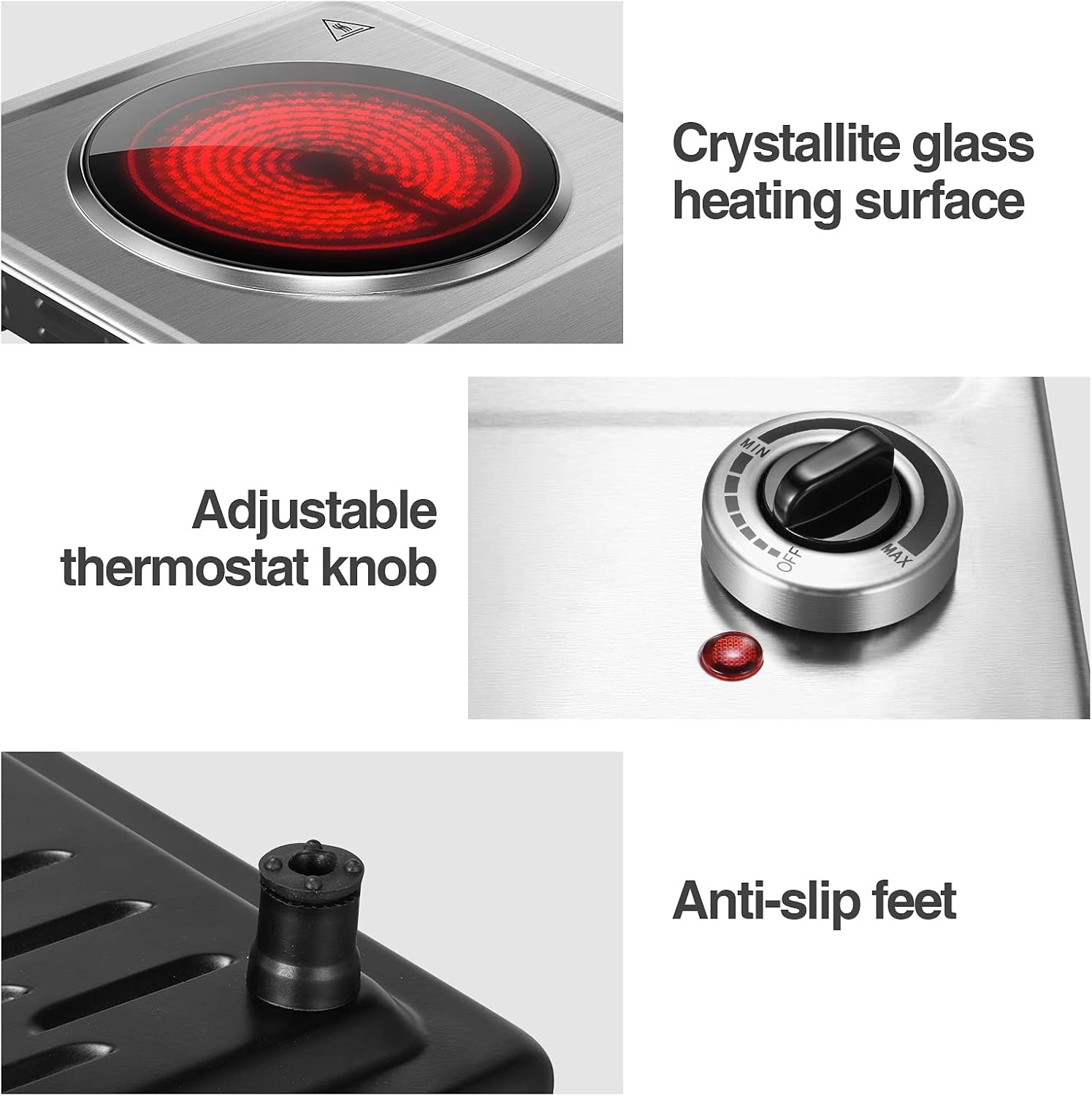 DIDO 1800W Hot Plate, Portable Electric Stove Countertop Cast-Iron Double Burner with Adjustable Temperature& Anti-Slip Feet, Stainless Steel Cooktop for Home/Camp/RV, Compatible for All Cookwares