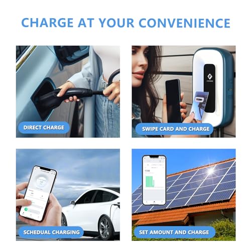 EV Charger Level 2，50 Amp Charge Station, 240V Level 2 Charger,Indoor/Outdoor EVSE, 25Ft Cable& 37" Power Cord Level 2 ev Charger, 2.4GWiFi/APP/RFID Card (NEMA14-50 Plug or Hardwired)