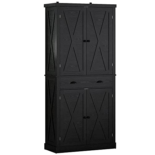 IRONCK Kitchen Pantry Storage Cabinet 72.6" H, with Barn Doors, Drawer, 4 Adjustable Shelves, Freestanding Cupboard for Dining Room Living Room, Laundry, White