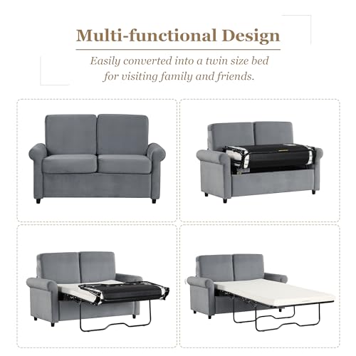 57.4" Pull Out Sofa Bed,Sleeper Sofa Bed with Premium Twin Size Mattress Pad,2-in-1 Pull Out Couch Bed with Two USB Ports for Living Room,Small Apartment, Gray (Old SKU:WF296899) Living Room Furniture