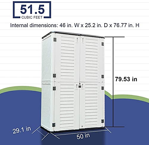 KINYING Outdoor Storage Shed Waterproof, Resin Vertical Outdoor Storage Cabinet for Patio Furniture, Garden Tools, Pool Accessories, Mower Storage (52 Cu.ft, Dark Brown)