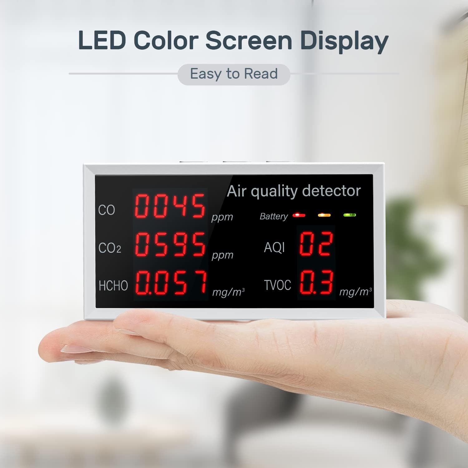 Air Quality Monitor, Aiment 5 in 1 Multifunctional CO2 Detector Carbon Dioxide Monitor Accurate Tester Air Quality Detector Air Analyzer for CO2 Formaldehyde(HCHO) TVOC/AQI for Indoor Home Office