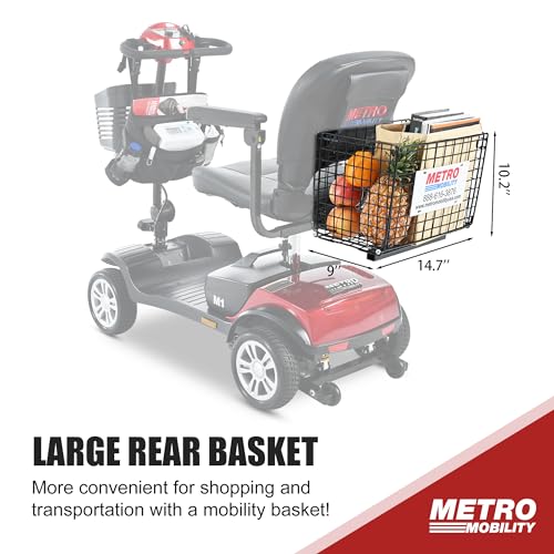 Mobility Scooters, Folding 4 Wheel Electric Mobility Scooter with Storage Box, Rear Basket and Satchel, Outdoor Compact Travel Mobility Scooter for Seniors Adults (Red)