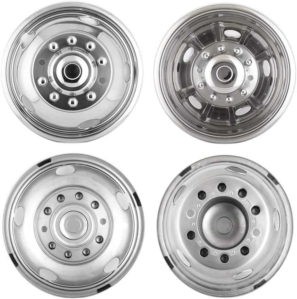 Deebior 4pcs 17inch Polished Stainless Steel Dually Wheel Simulators, Nice looking and Durable Bolt On Wheel Cover, 8 Lug 4 Hand Hole Hubcaps Fit for 2005-2021 Ford F350 with Installation Tool Kit A8P