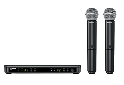 Shure BLX288/SM58 UHF Wireless Microphone System - Perfect for Church, Karaoke, Vocals - 14-Hour Battery Life, 300 ft Range | Includes (2) SM58 Handheld Vocal Mics, Dual Channel Receiver | H11 Band