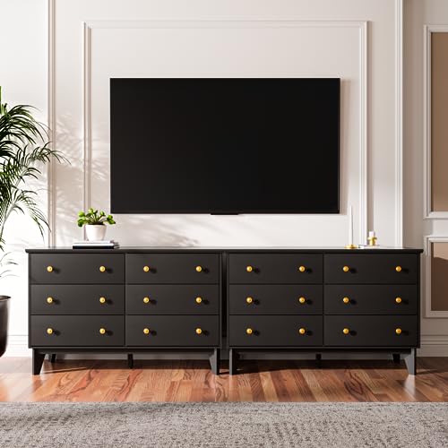LYNSOM White Dresser for Bedroom, Modern 6 Drawer Double Dresser with Deep Drawers and Gold Knobs, Wood Storage Chest of Drawers for Living Room, Office