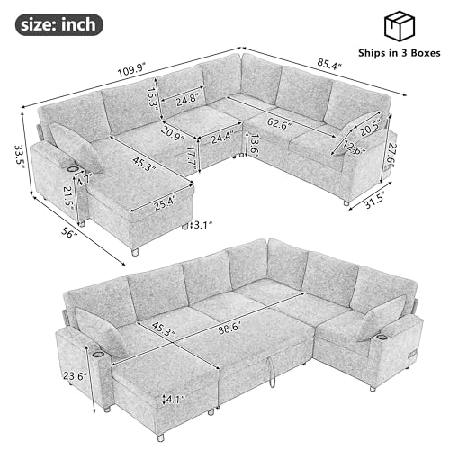 Oversized U-Shaped Sectional Sofa Couch Plush Corduroy Upholstered Modular Deep Seat Sofa&Couch Sectional W/Right Facing Chaise Lounge and 7 Toss Pillows for Home Apartment Living Room Furniture Sets