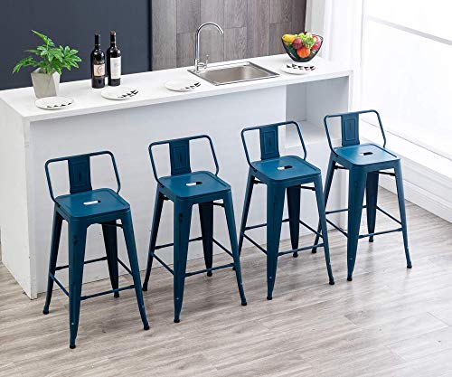 HAOBO Home 26" Low Back Metal Counter Stool Height Bar Stools [Set of 4] for Indoor/Outdoor Barstools, Matte Black