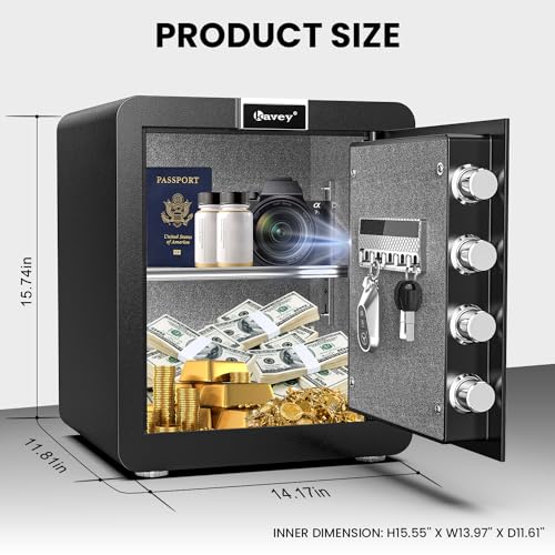 Kavey 2.0 Cub Safe Box, Fireproof Safe with LCD Touch Screen and Dual Alarm System, Home Safe With Mute Function and LED Light, Money Safe with Removable Shelf, Safe for Money Documents Valuables