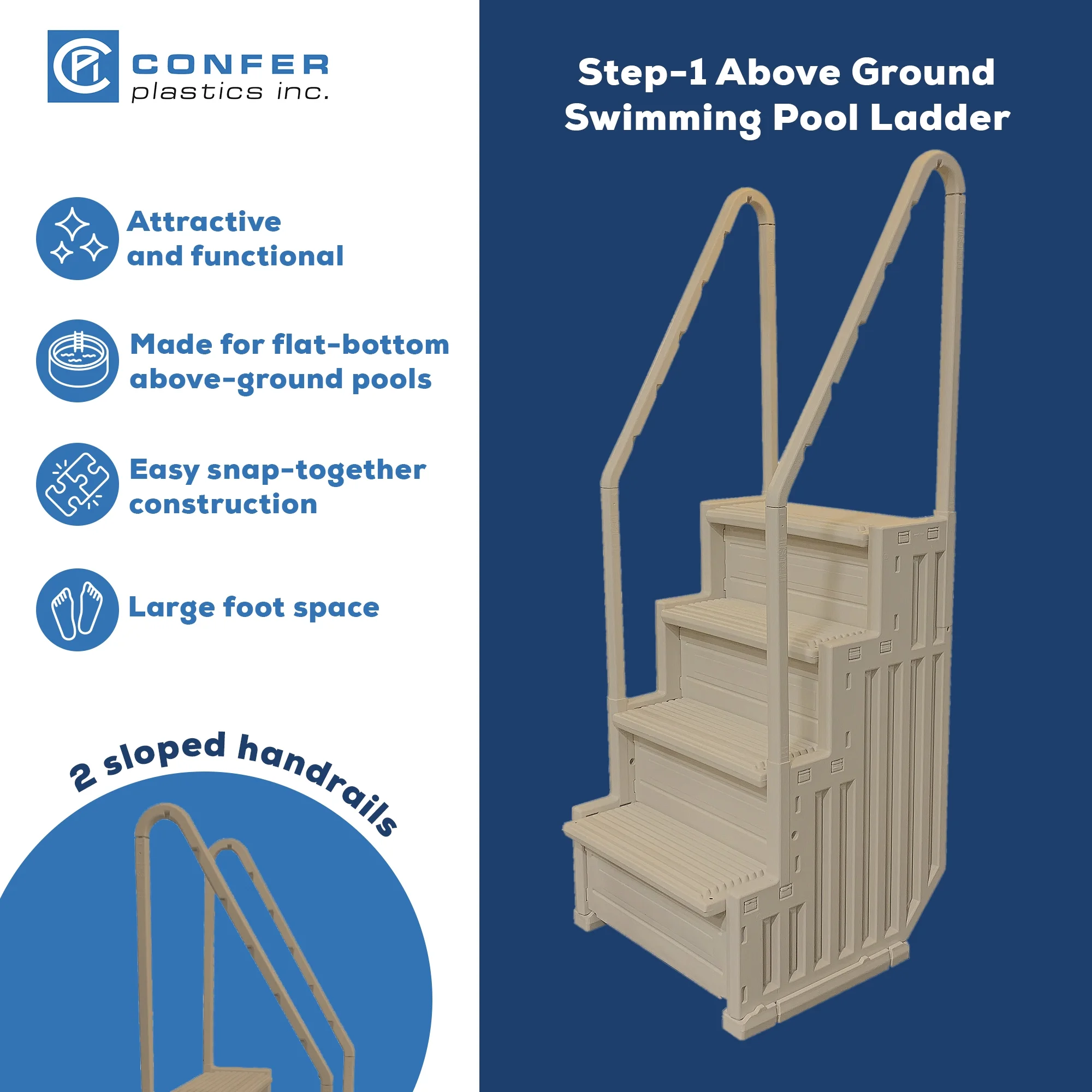 Confer Above Ground Swimming Pool Ladder 4 Stair Step System, Warm Gray