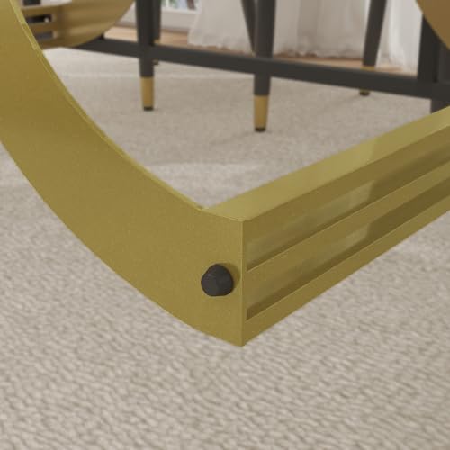 Modern Rectangle Marble Dining Table,63" White Marble Sintered Stone Top Dining Table with Gold Trestle Pedestal,Faux Marble Kitchen Dinner Table for Dining Room/Living Room/Office (Table Only)