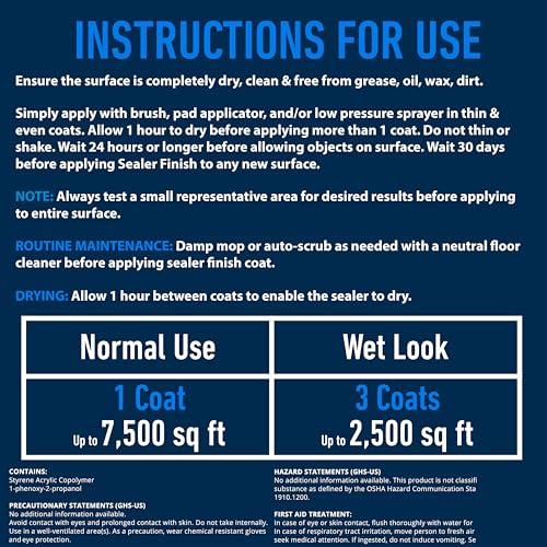 USA-Made 5 Gallon Concrete Sealer (Covers 7500 Sq Ft) – Premium Clear & Wet Sealant for Indoor/Outdoor Surfaces - Ideal for Concrete, Driveways, Garages, Basements, Patios