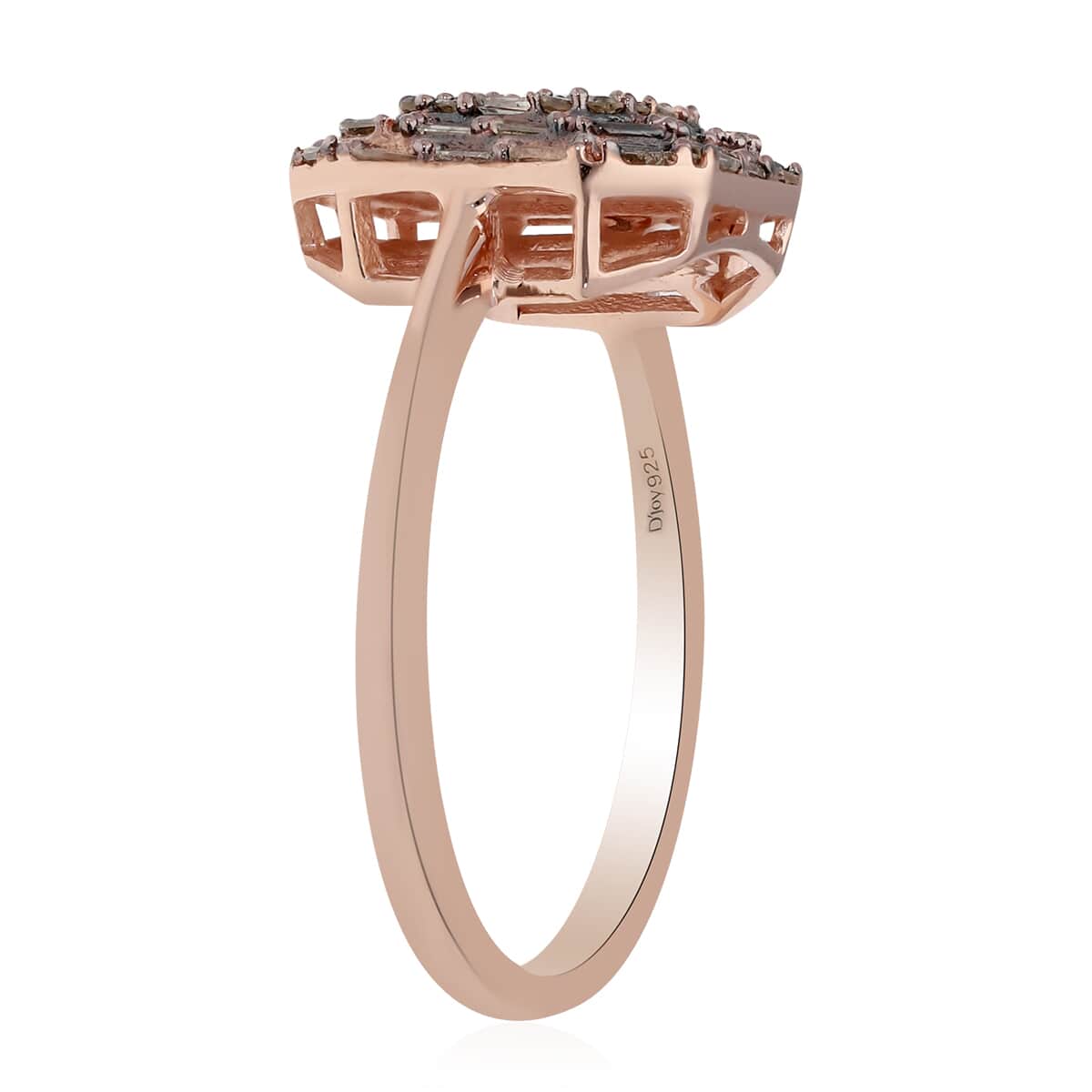 SHOP LC Ct 0.5 925 Sterling Silver Baguette Natural Champagne Diamond Cluster Engagement Ring for Women Jewelry Birthday Gifts for Women Vermeil Rose Gold Plated Size 7