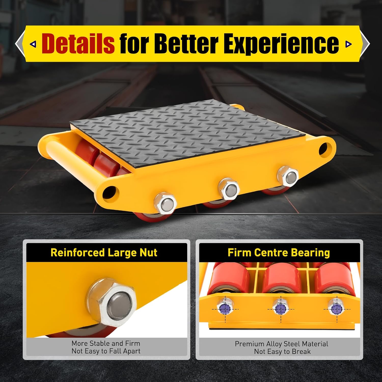 15T Industrial Machinery Mover 33000LBS Machinery Moving Machine Dolly Skate Heavy Duty Roller Mover Cargo Trolley with 9 Rollers & PU Wheels for Moving Equipment