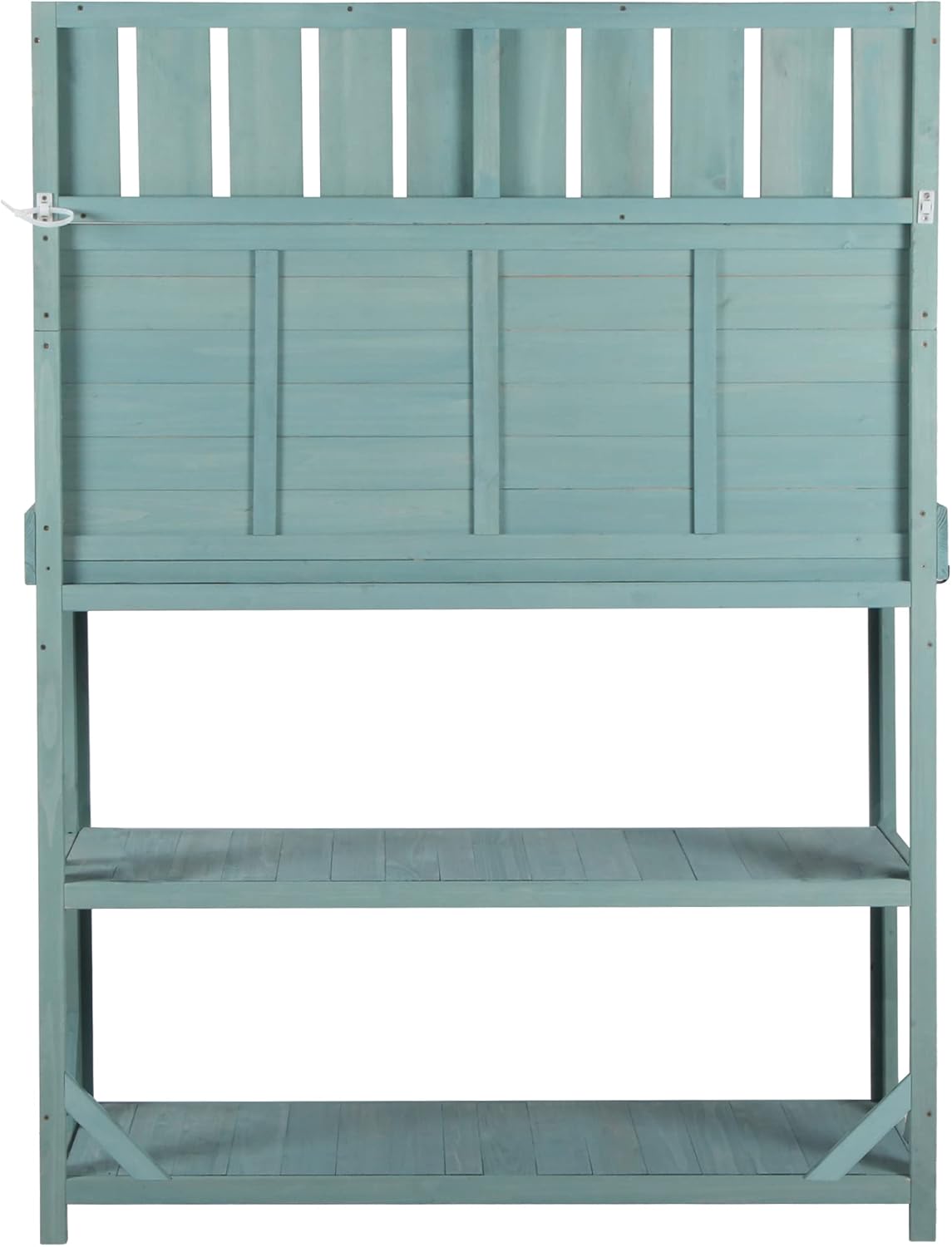 65" H Garden Wooden Potting Bench Table with 4 Storage Shelves and 3 Side Hook, Large Farmhouse Rustic Outdoor Patio Workstation w/Splash Plate & Anti-Falling Device, for Backyard Balcony, Green