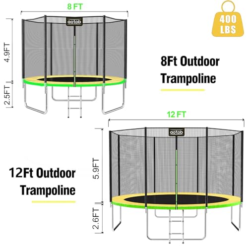 AOTOB 8FT 10FT 12FT 14 FT 15FT Trampoline with Safety Enclosure Net，Outdoor Trampoline with Basketball Hoop, Heavy Duty Jumping Mat and Spring Cover Padding for Kids and Adults, Storage Bag and Ladder