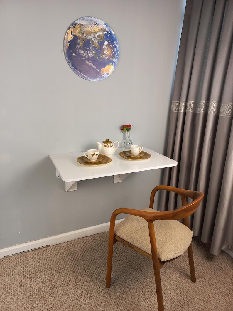 Wall-Mounted Folding Table, Folding Table with Shelves, Space Saving Table, Folding Dining Table, Murphy Table, Study Desk, Foldable Desk (Walnut,24''x43'')