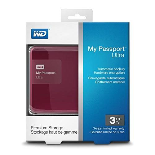 WD 3tb USB 3.0 My Passport Ultra Portable External Hard Drive - Berry