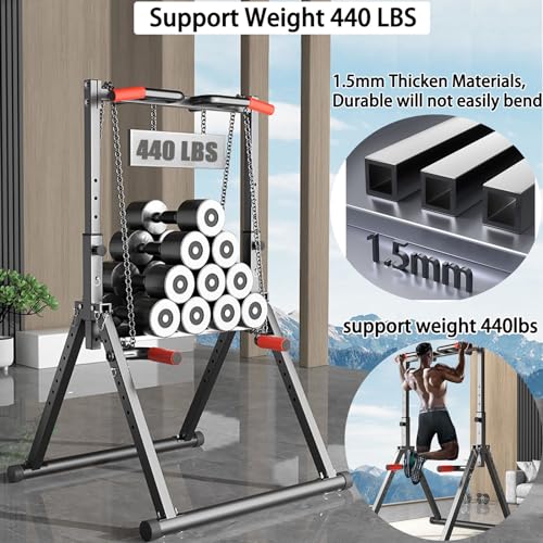 Foldable Power Tower Dip Station Pull Up Bar Station Adjustable Multifunction Fitness Tower Station Training Equipment Home Outdoor, Stable Triangular Structure