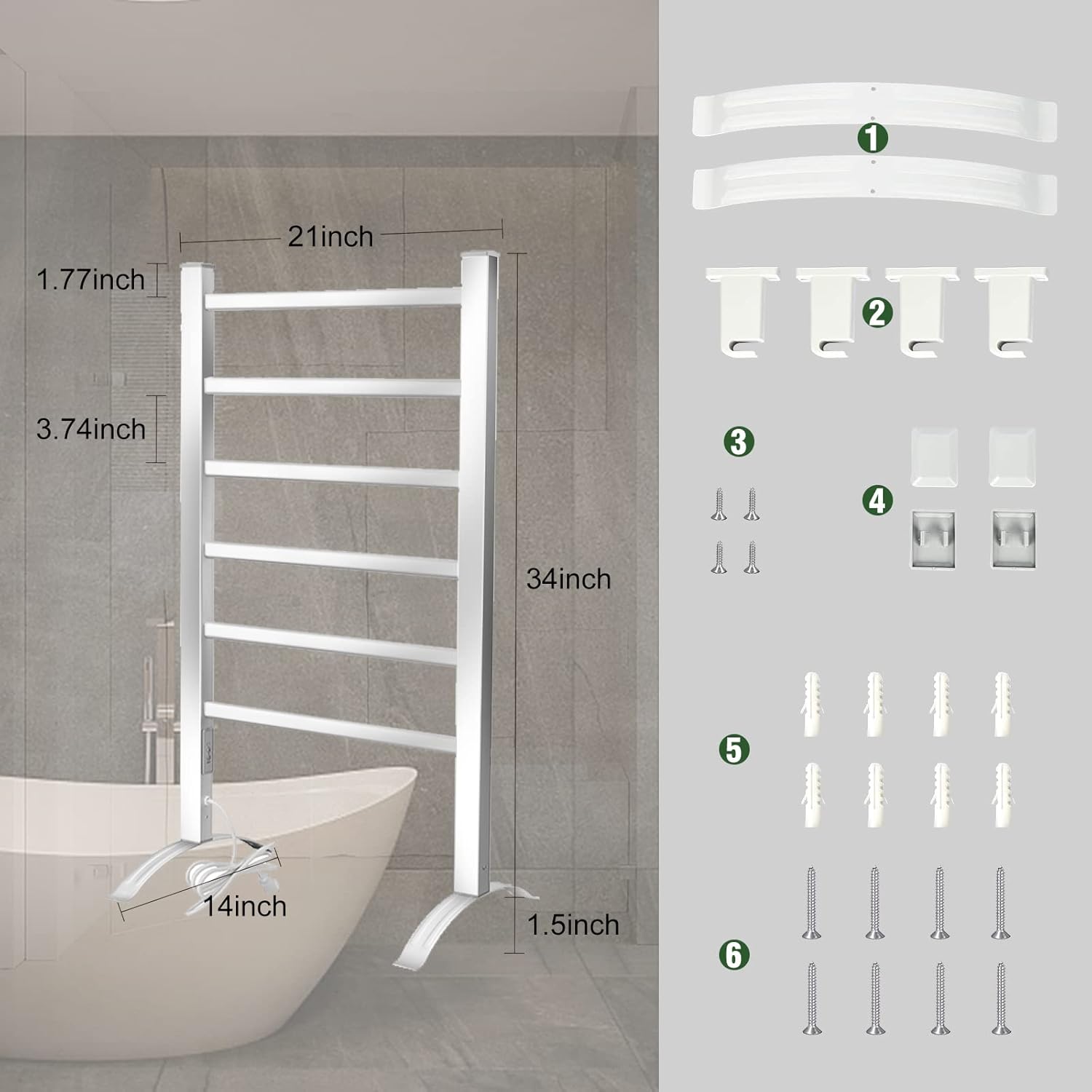 Towel Warmer for Bathroom - Heated Towel Rack with Timer- Towel Heater with Wall Mounted Plug-in Design for Drying Spa, 6 Bars