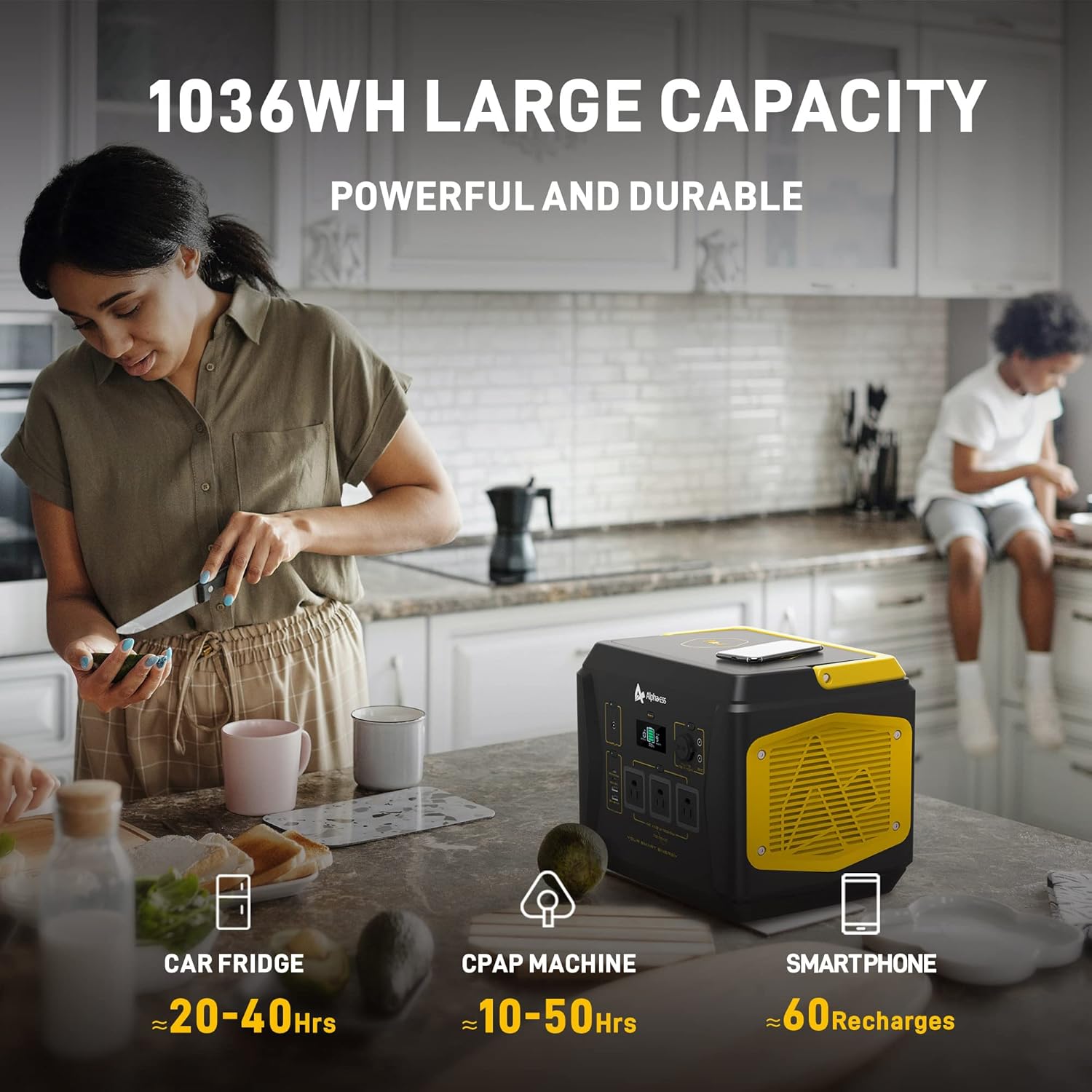 Portable Power Station 1000W, AlphaESS Portable Outdoor Generator 288000mAh Solar Generator with 3 110V AC Outlets, USB C PD 100W, Backup Lithium Battery Power for Home Emergency RV Van Camping Travel
