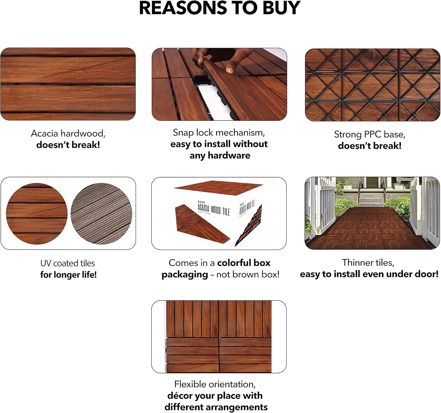 Acacia Wood Outdoor Flooring Interlocking Deck Tiles Patio Flooring Outdoor Waterproof UV Protected All Weather Tile for Composite Decking Dance Floor for Outdoor Party Balcony 10pcs 12&rdquo; x 12&rdquo;