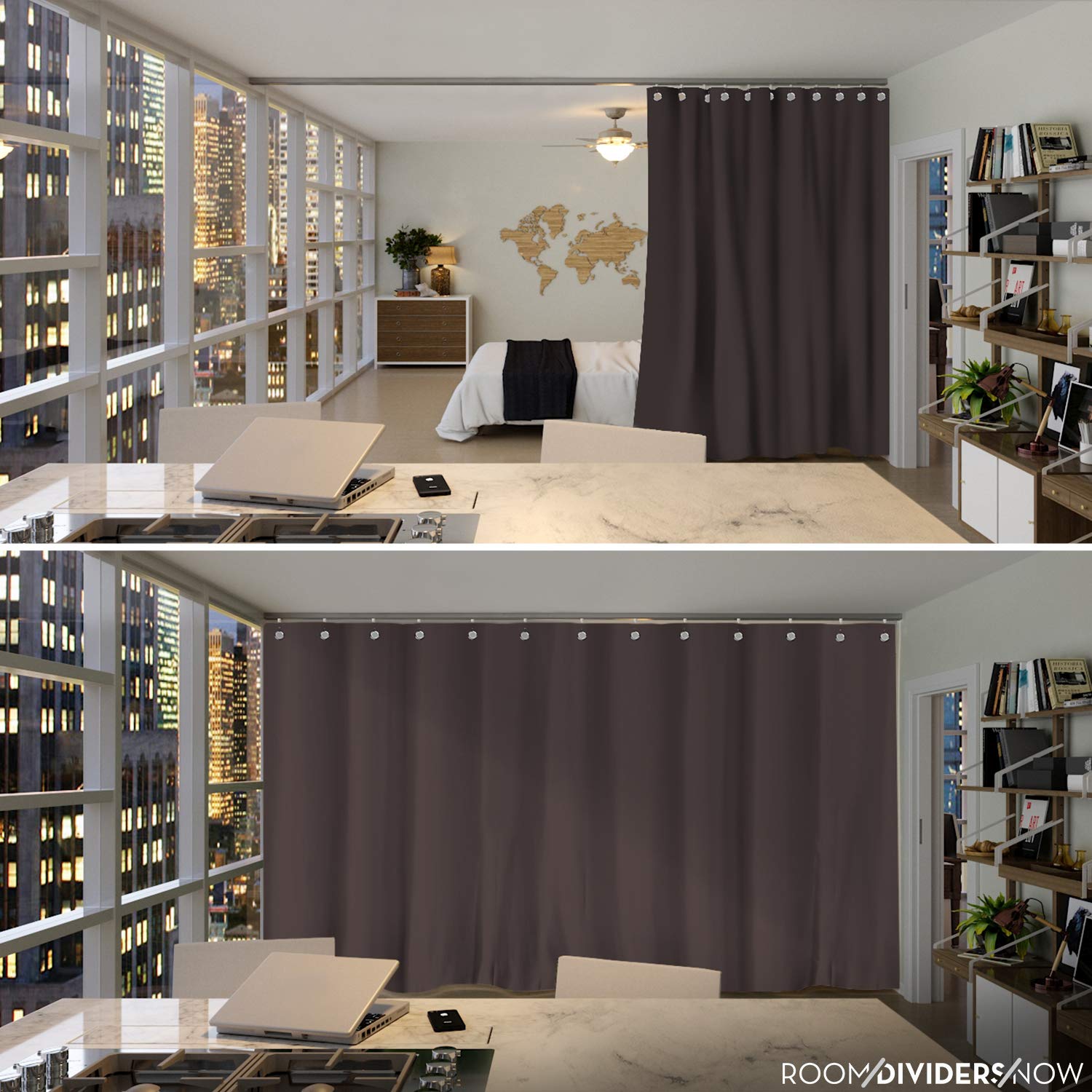Room/Dividers/Now Ceiling Track Room Divider Kit - X-Large A, 8ft Tall x 9ft - 12ft Wide (Dark Chocolate)