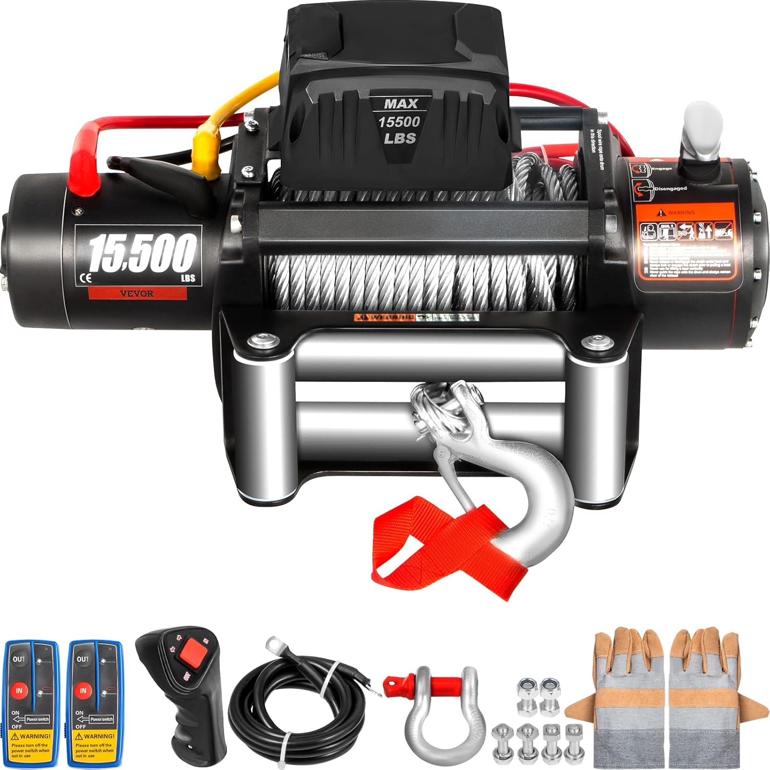VEVOR Truck Winch 15500lb Load Capacity Compatible with Cable Steel 12V Power Winch with Wireless Remote Control