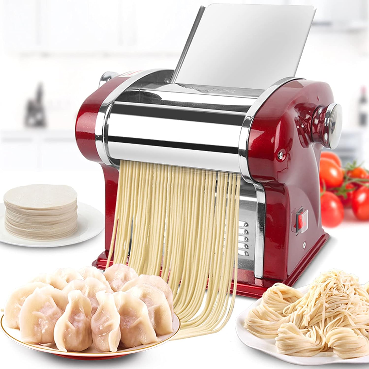 Electric Pasta Maker, Household Noodle Making Machine Dough Spaghetti Roller Pressing Machine with 2.5mm Noodle Cutter, Stainless Steel, 135W 5Kg/H Output for Commercial & Homemade Use