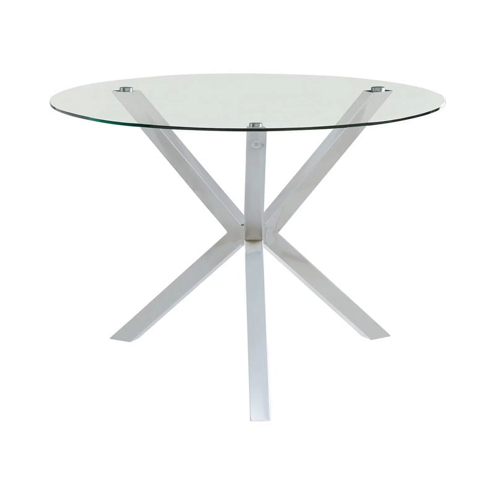 Home Square 5 Piece Set with Round Glass Top Dining Table and 4 Chairs in Cream