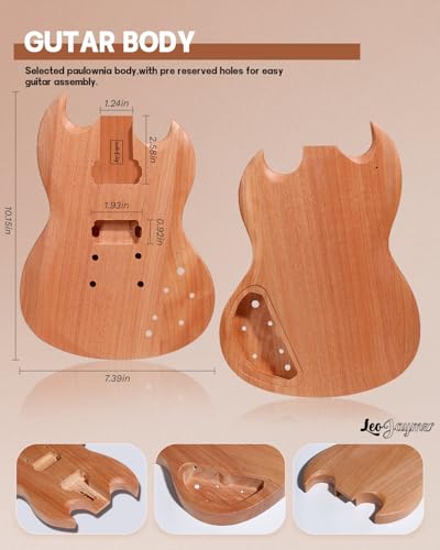 Leo Jaymz DIY Single Cut Electric Guitar Kits with Mahogany Body and Neck - Rosewood Fingerboard and All Components Included (LP Hollow)
