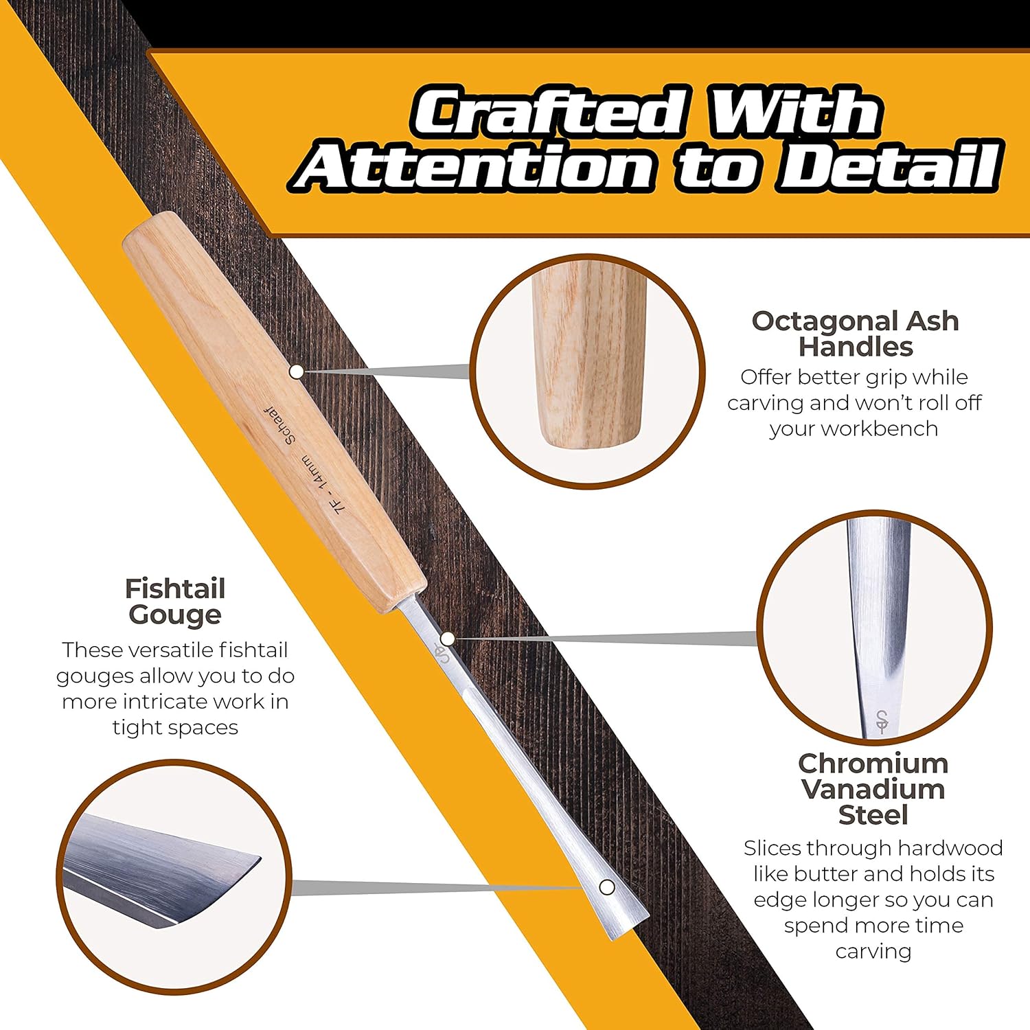 Schaaf Wood Carving Tools, 4pc Detail Chisel Set with Canvas Case | Fishtail Gouges to Reach into Spaces Other Chisels Can't | Sharp, Quality-Tested CR-V 60 Steel Blades Pack of 2