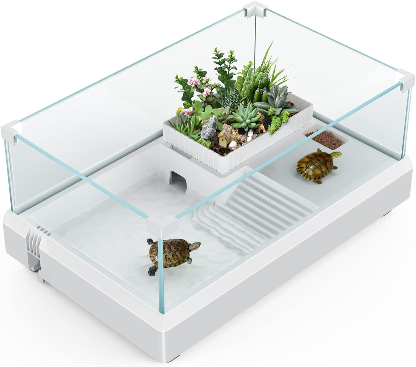 Glass Turtle Tank, SILICAR Tortoise Habitat Reptile Terrariums with Basking Platform, Multifunctional Area, Easy to Change Water, Habitat for Turtles, Hermit Crabs, Terrapin and Small Reptiles, Large