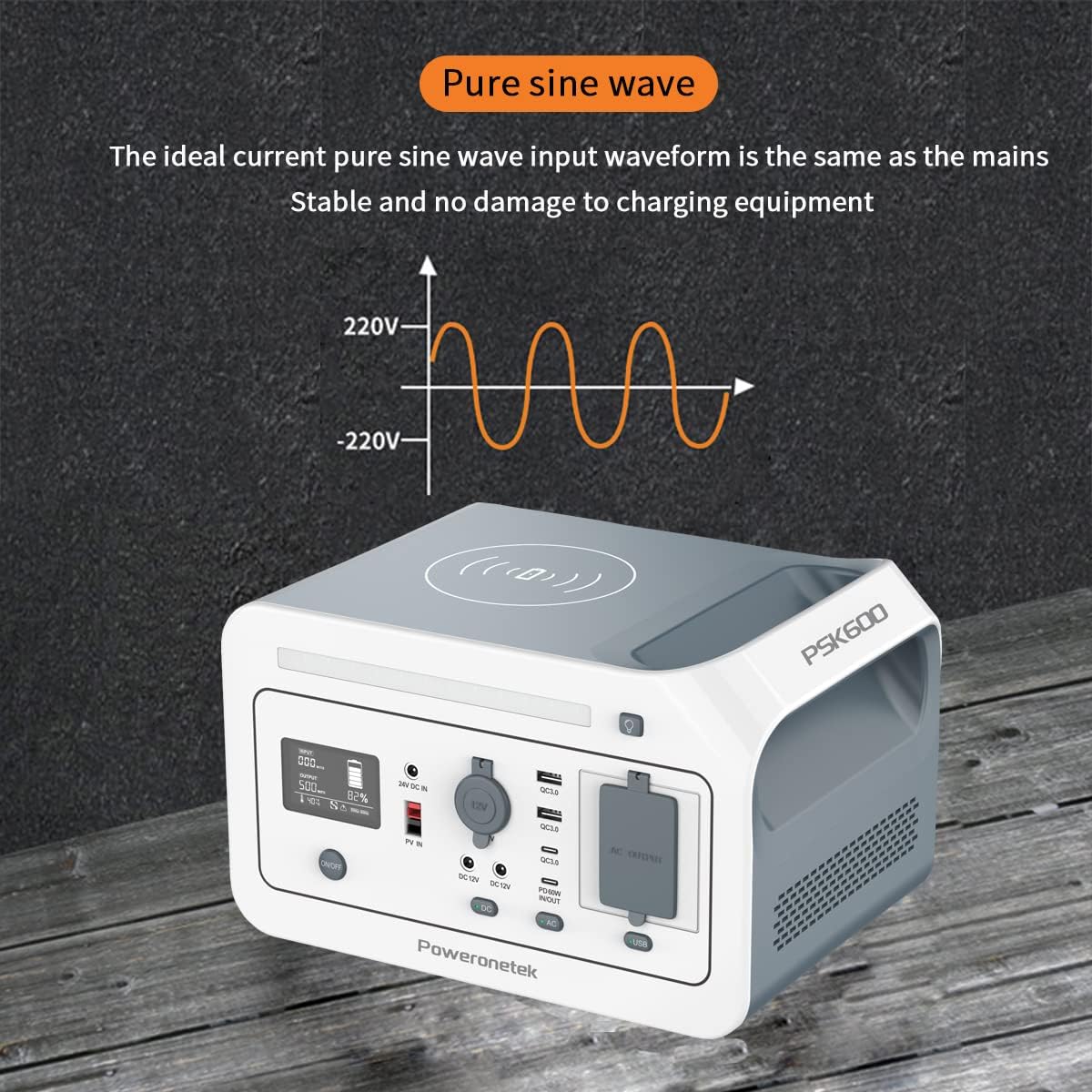 Poweronetek Portable Power Station 600W,460Wh Backup Lithium Battery,110V Pure Sine Wave AC Outlet ,Solar Generator (Solar Panel not Included) for Outdoors Camping Travel Hunting Emergency