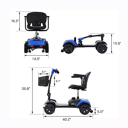 Folding Mobility Scooter - 4 Wheel Lightweight Electric Mobility Scooter for Adults - Red Powered Mobility Scooters for Seniors, Travel - Long Range Power Extended Battery with Charger and Basket