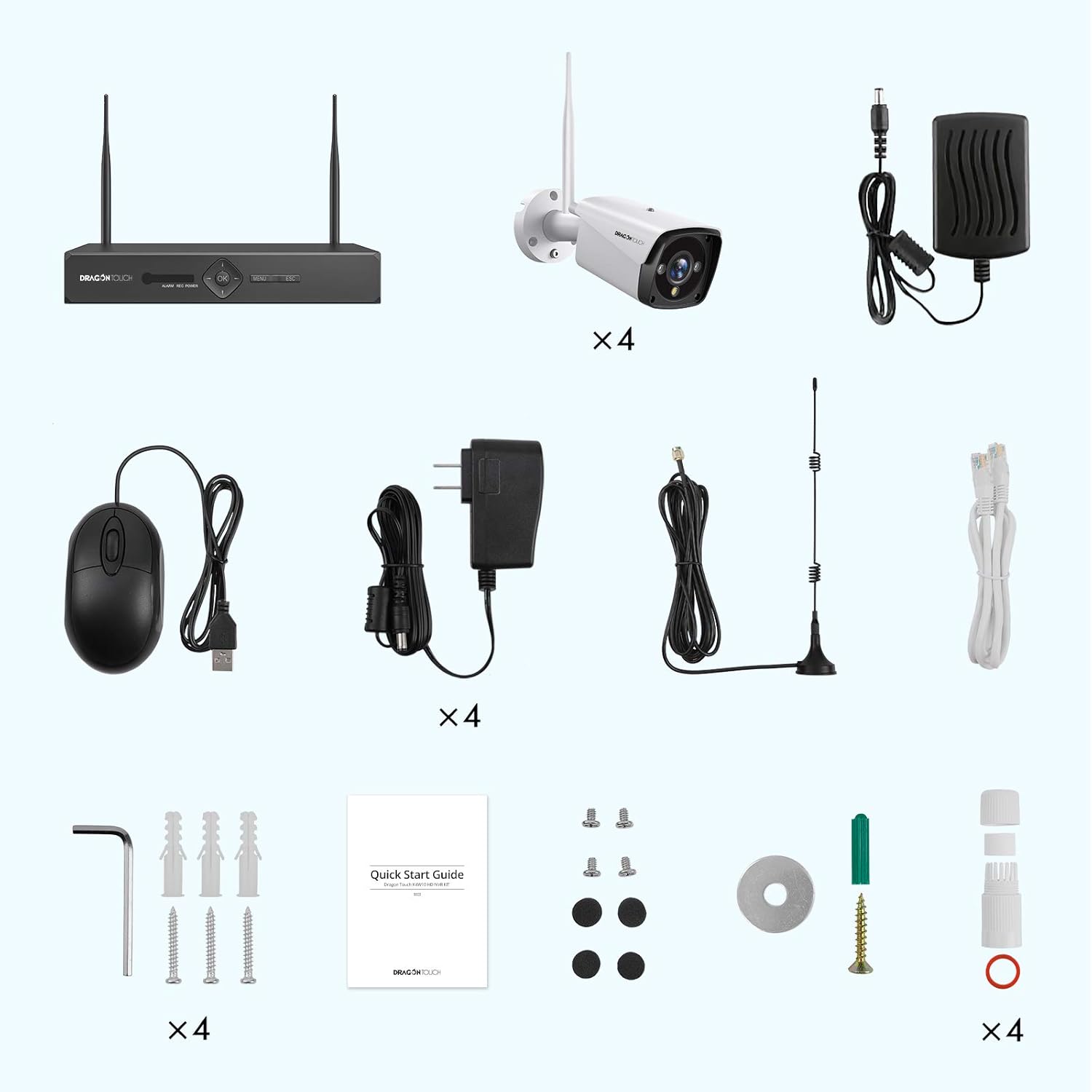 3MP Security Camera Outdoor, Dragon Touch 8CH NVR 4pcs WiFi Security Cameras System with Color Night Vision, Cameras for Home Security, AI Human Detection, Remote Access, Waterproof, No Hard Disk