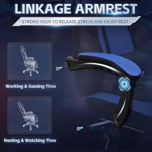 Gaming Chairs for Adults, Computer Chair with Footrest and Ergonomic High Back, Big and Tall Gamer Chairs with Massage Lumbar Support, 360° Swivel Height Adjustable, Blue