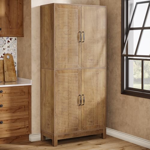 Tribesigns 70" Tall Kitchen Pantry Cabinet with Adjustable Shelves, Farmhouse 6-Tier Storage Cabinet with Doors and Shelves, Freestanding Bookcase for Living Room, Rustic Brown